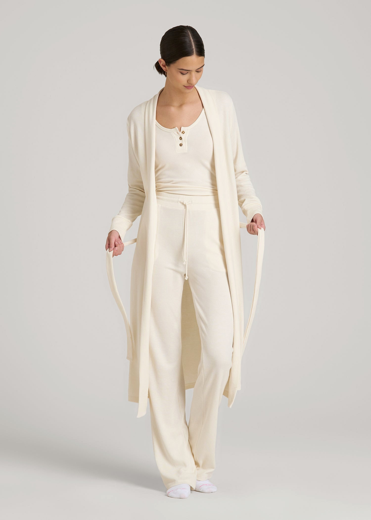 American Tall For Sale | Waffle Lounge Robe for Tall Women in White Alyssum