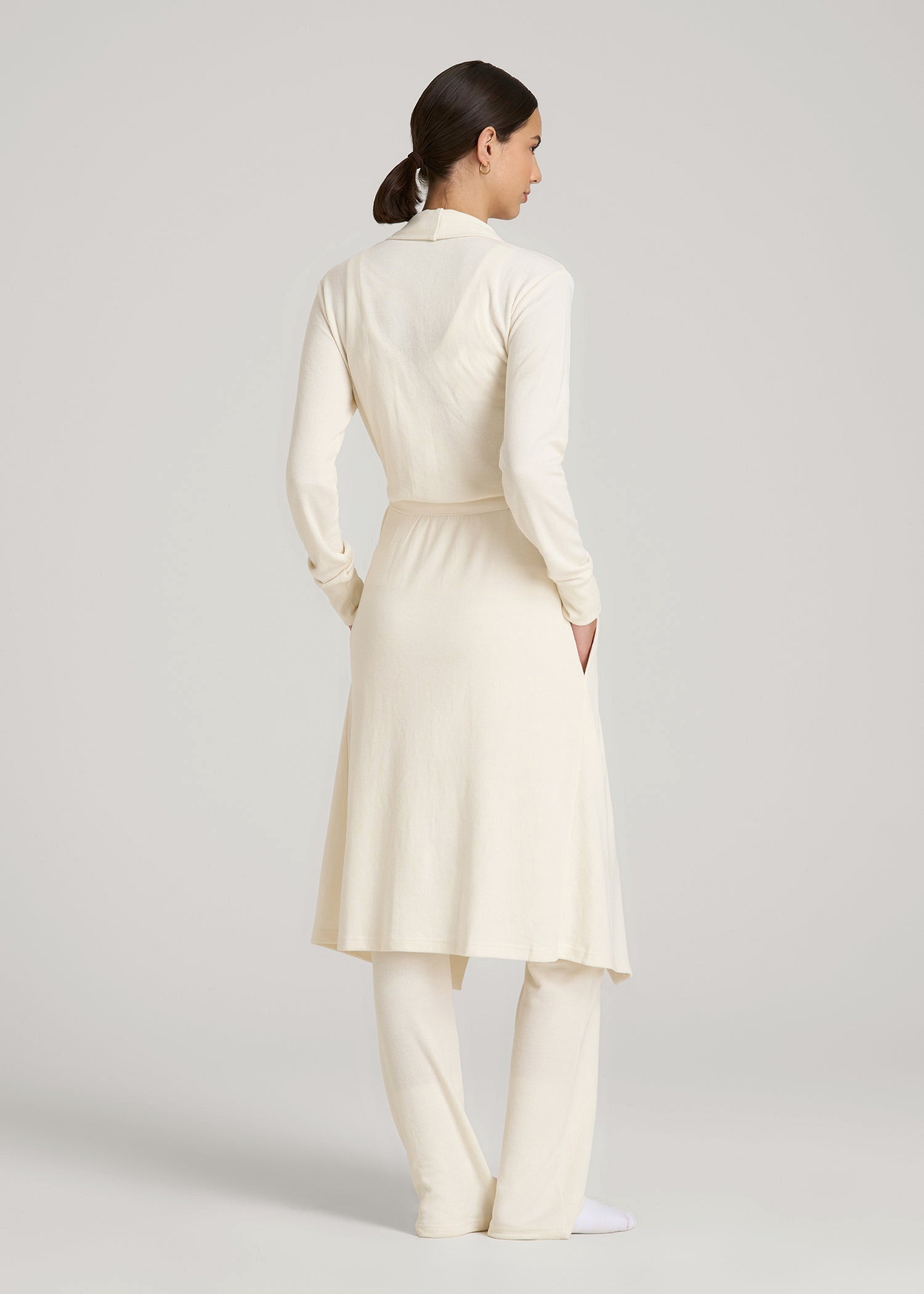American Tall For Sale | Waffle Lounge Robe for Tall Women in White Alyssum