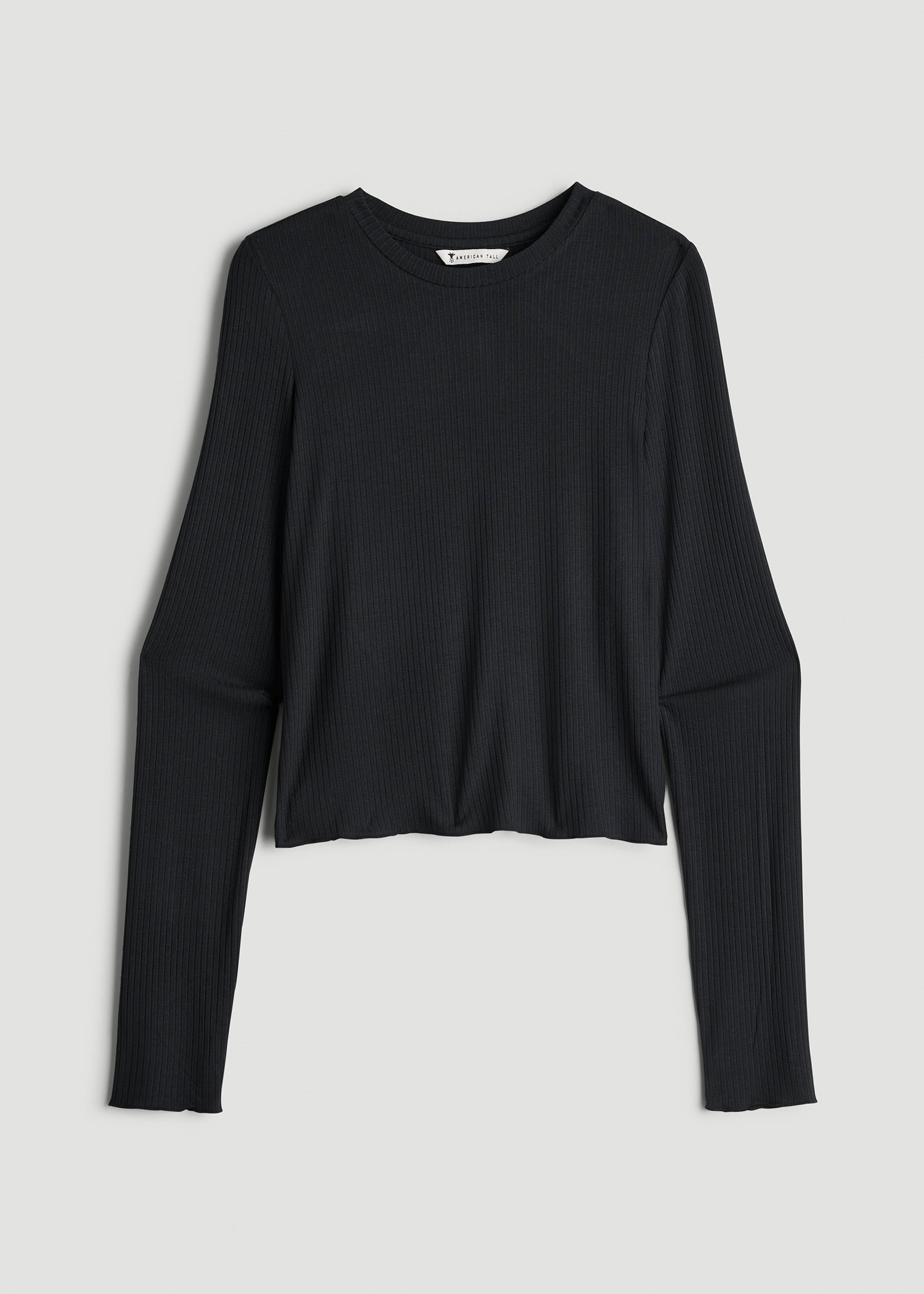 American Tall Discount | Lightweight Ribbed Cropped Lounge Shirt for Tall Women in Black