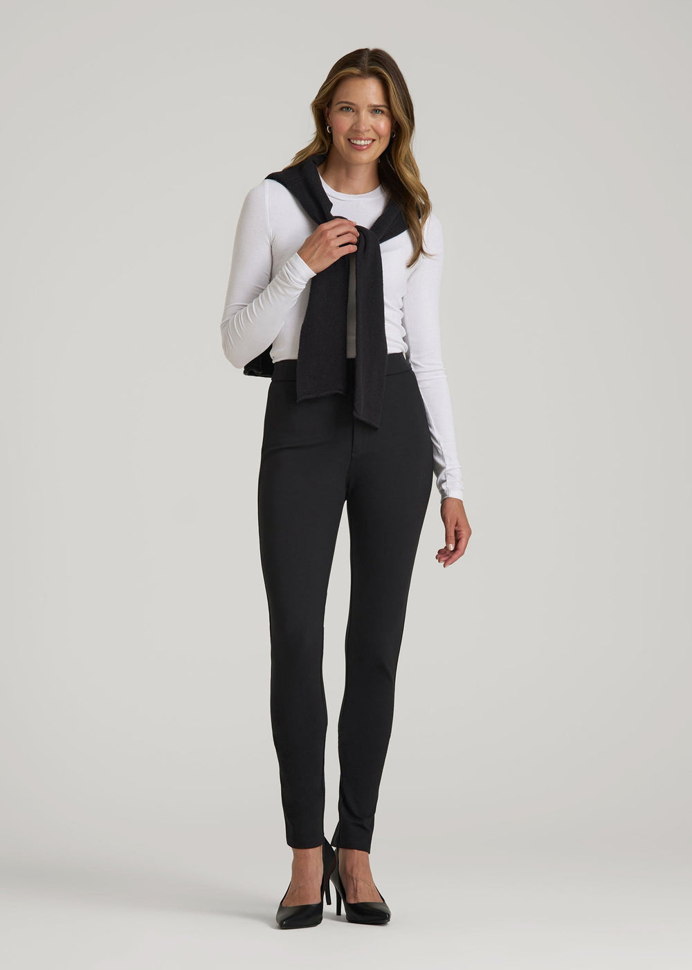 American Tall Online | Soft Flex Ponte Skinny High Rise Pant for Tall Women in Black