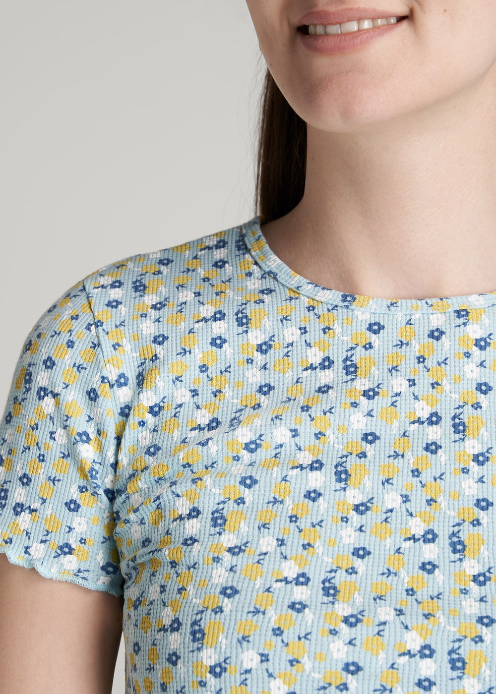 American Tall Outlet | Cropped Waffle Tee for Tall Women in Corydalis Blue Floral