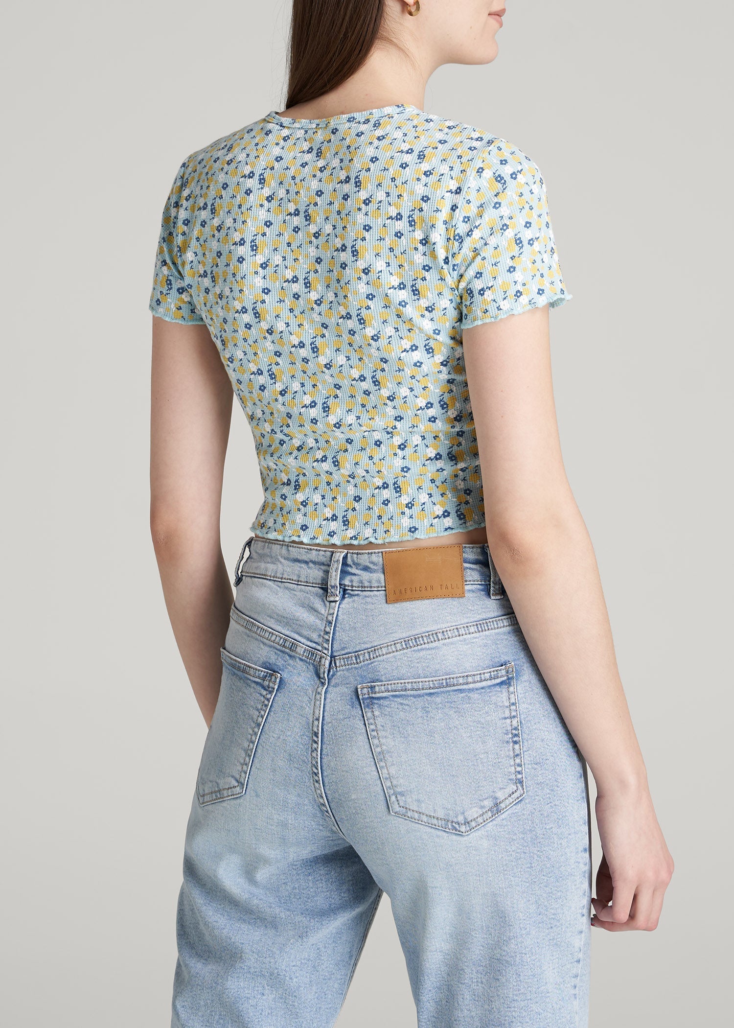 American Tall Outlet | Cropped Waffle Tee for Tall Women in Corydalis Blue Floral