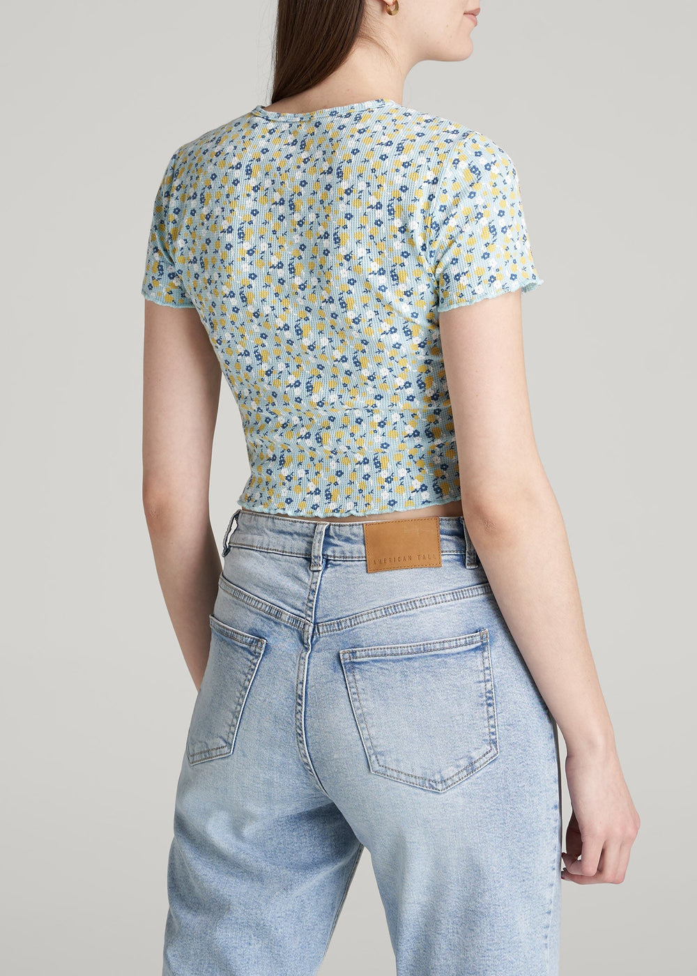 American Tall Outlet | Cropped Waffle Tee for Tall Women in Corydalis Blue Floral