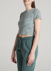 American Tall For Sale | Cropped Waffle Tee for Tall Women in Seaglass Floral