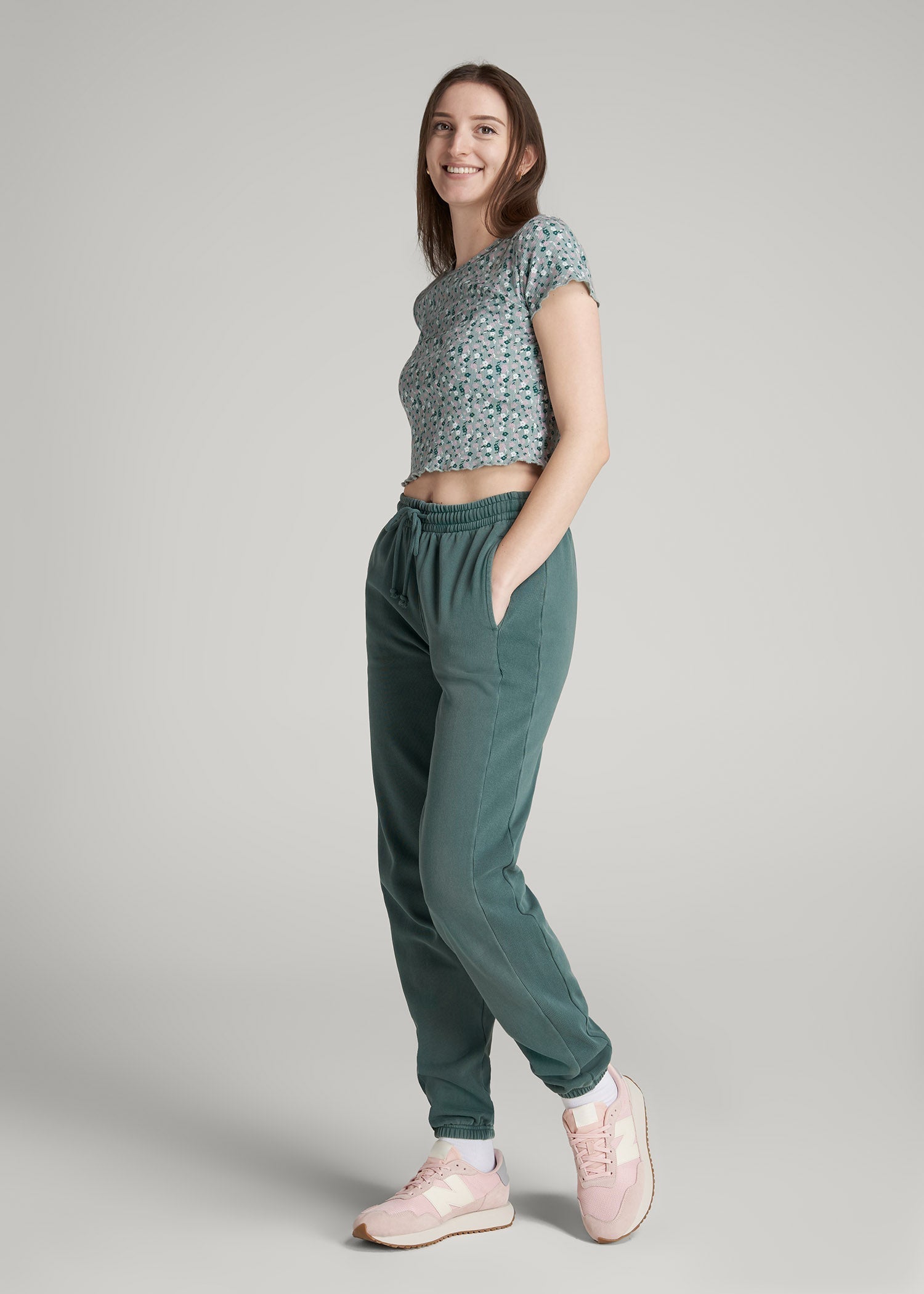 American Tall For Sale | Cropped Waffle Tee for Tall Women in Seaglass Floral