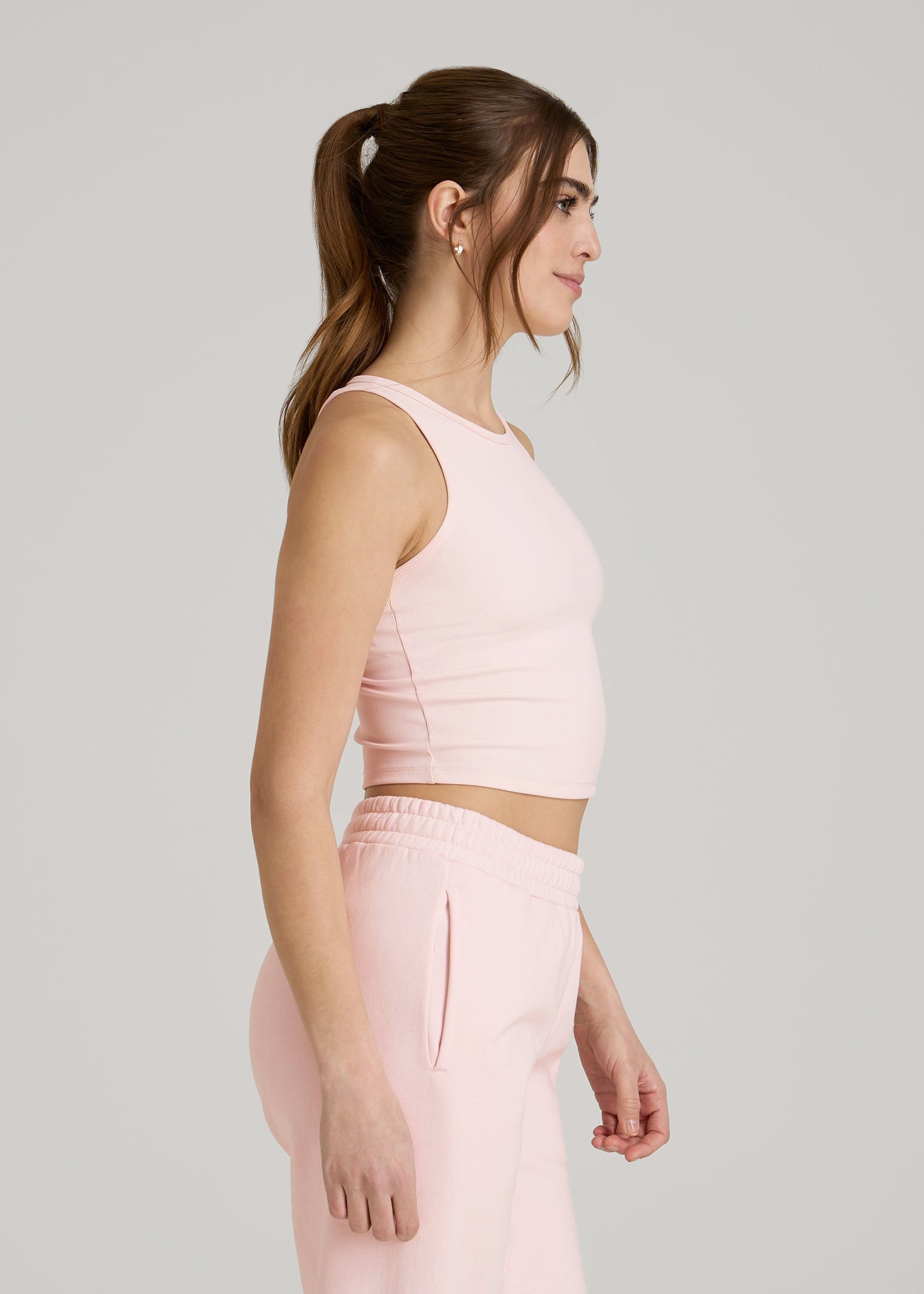 American Tall Online Shop | Cropped Ribbed Tank Top for Tall Women in Barely Pink