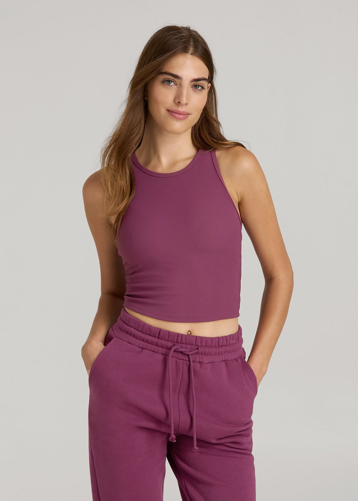 American Tall Discount | Cropped Ribbed Tank Top for Tall Women in Purple Gumdrop