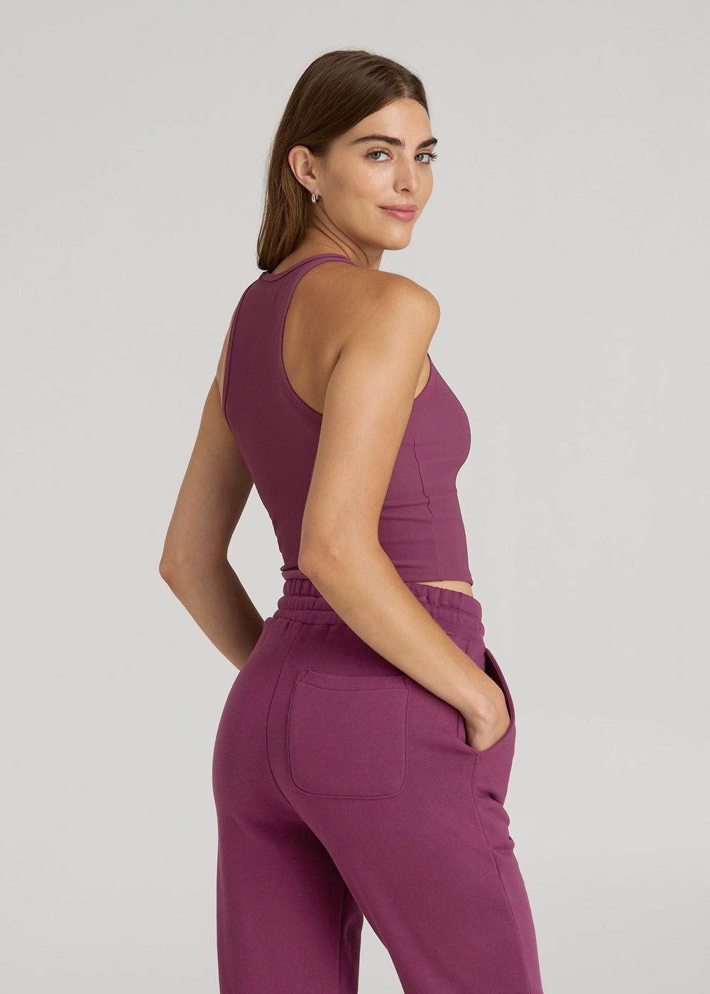 American Tall Discount | Cropped Ribbed Tank Top for Tall Women in Purple Gumdrop