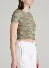 American Tall Online | Cropped Waffle Tee for Tall Women in Green Camo Print