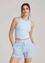 American Tall Sale | Cropped Ribbed Tank Top for Tall Women in Ice Blue