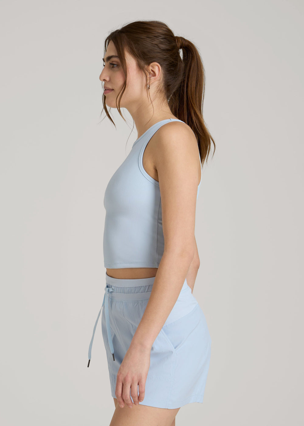 American Tall Sale | Cropped Ribbed Tank Top for Tall Women in Ice Blue