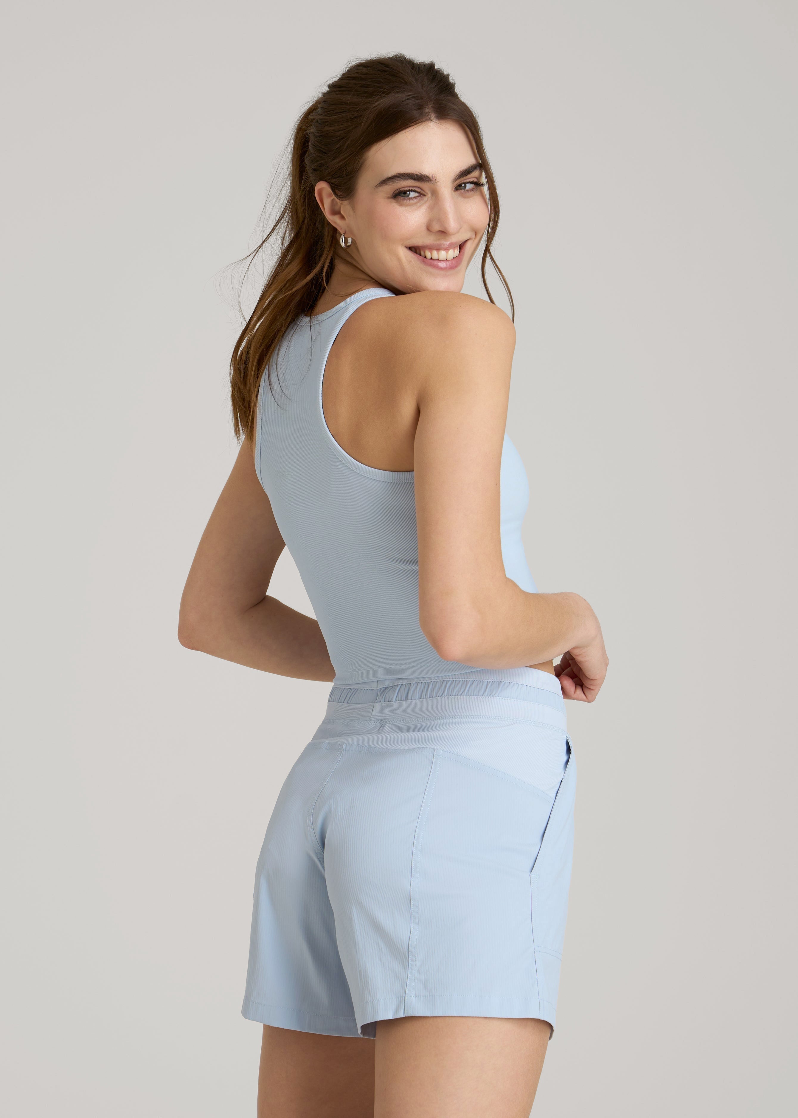 American Tall Sale | Cropped Ribbed Tank Top for Tall Women in Ice Blue
