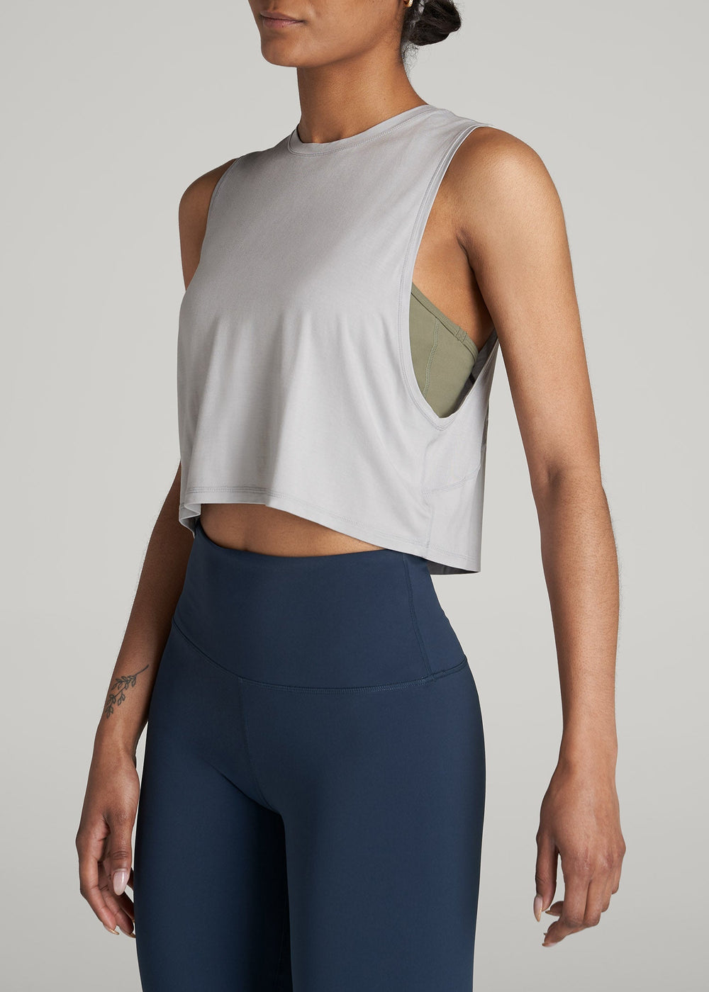 American Tall Outlet | Athletic Cropped Muscle Tank Top for Tall Women in Silver