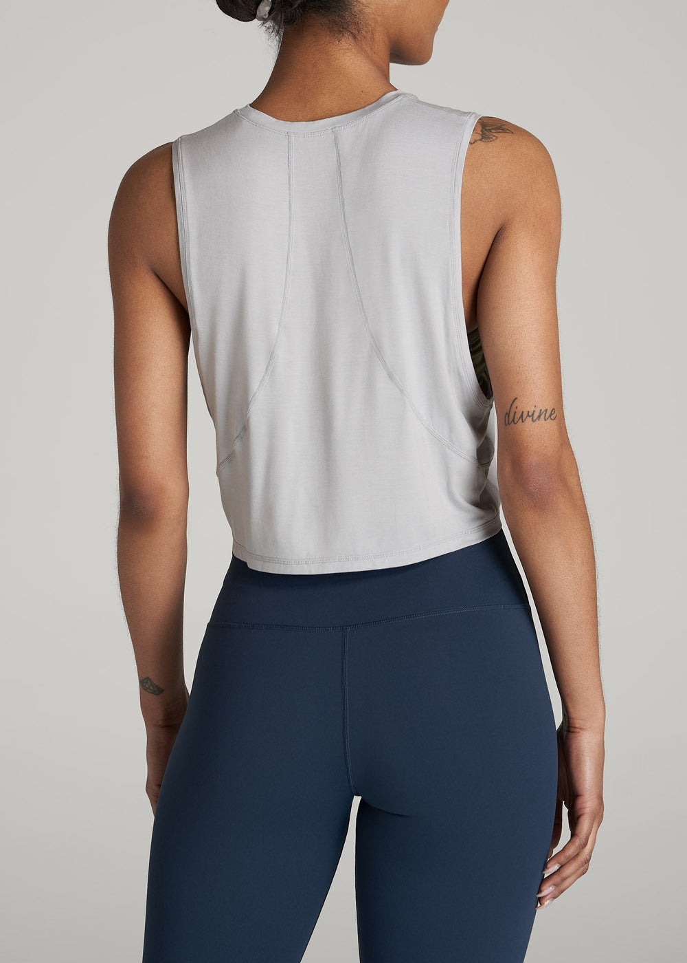 American Tall Outlet | Athletic Cropped Muscle Tank Top for Tall Women in Silver