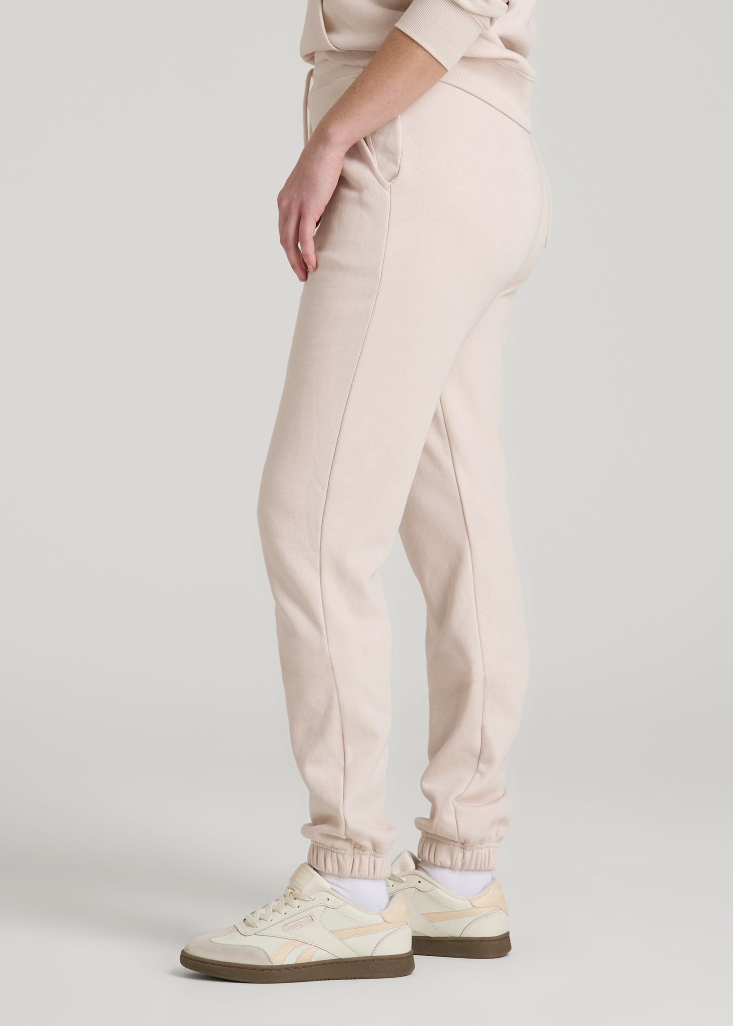 American Tall Discount | Wearever Fleece Slim Fit High-Waisted Garment Dye Sweatpants for Tall Women in Shell