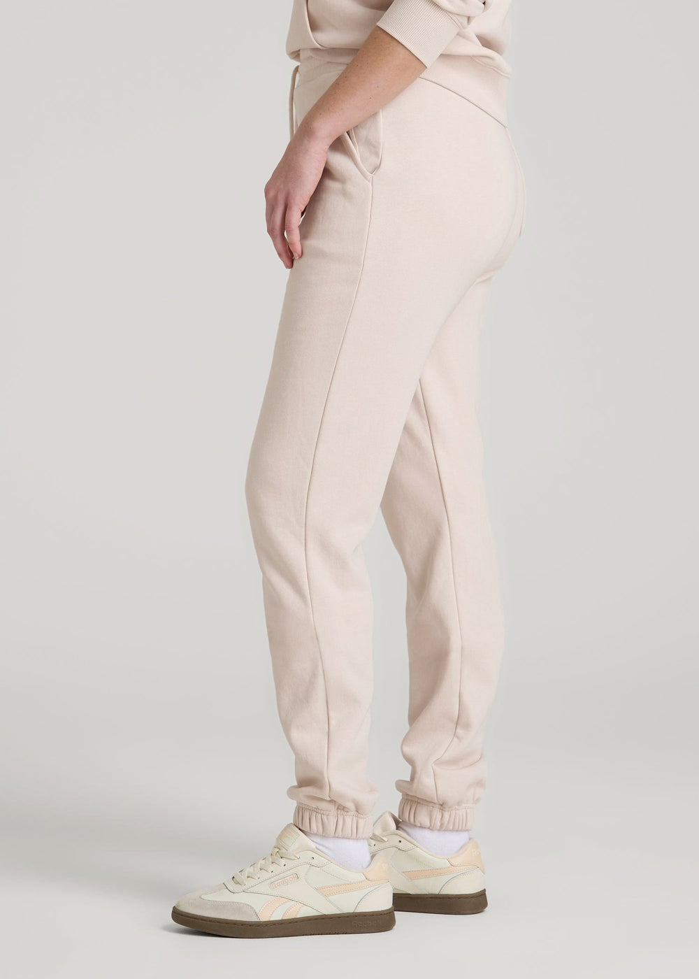 American Tall Discount | Wearever Fleece Slim Fit High-Waisted Garment Dye Sweatpants for Tall Women in Shell