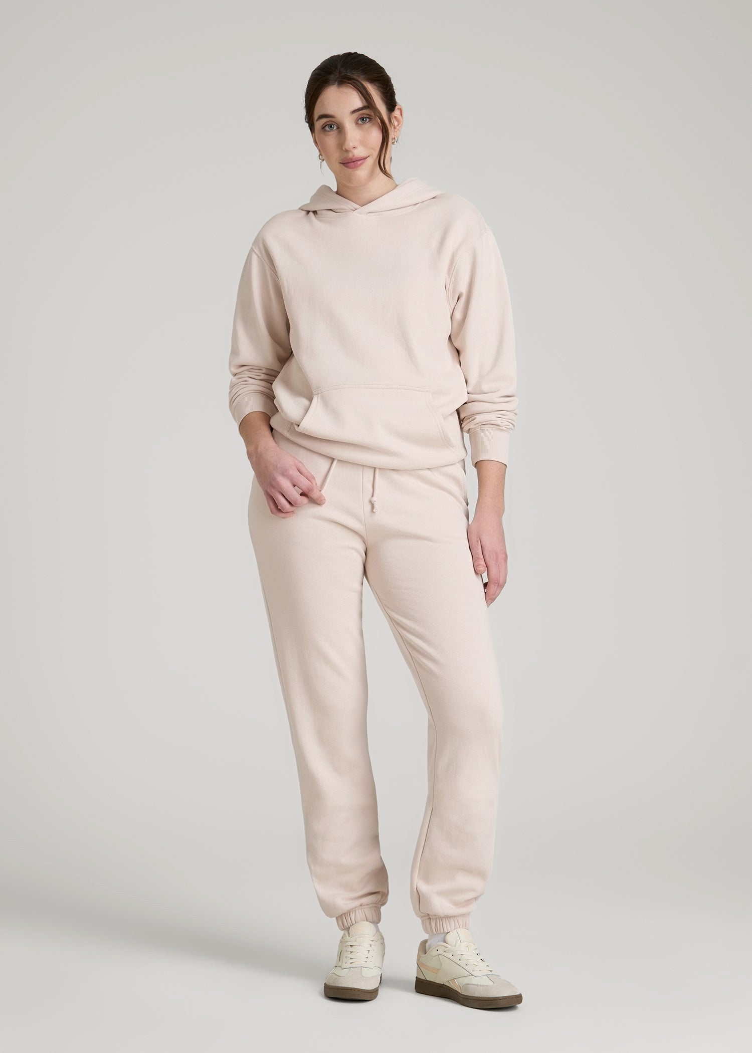 American Tall Discount | Wearever Fleece Slim Fit High-Waisted Garment Dye Sweatpants for Tall Women in Shell