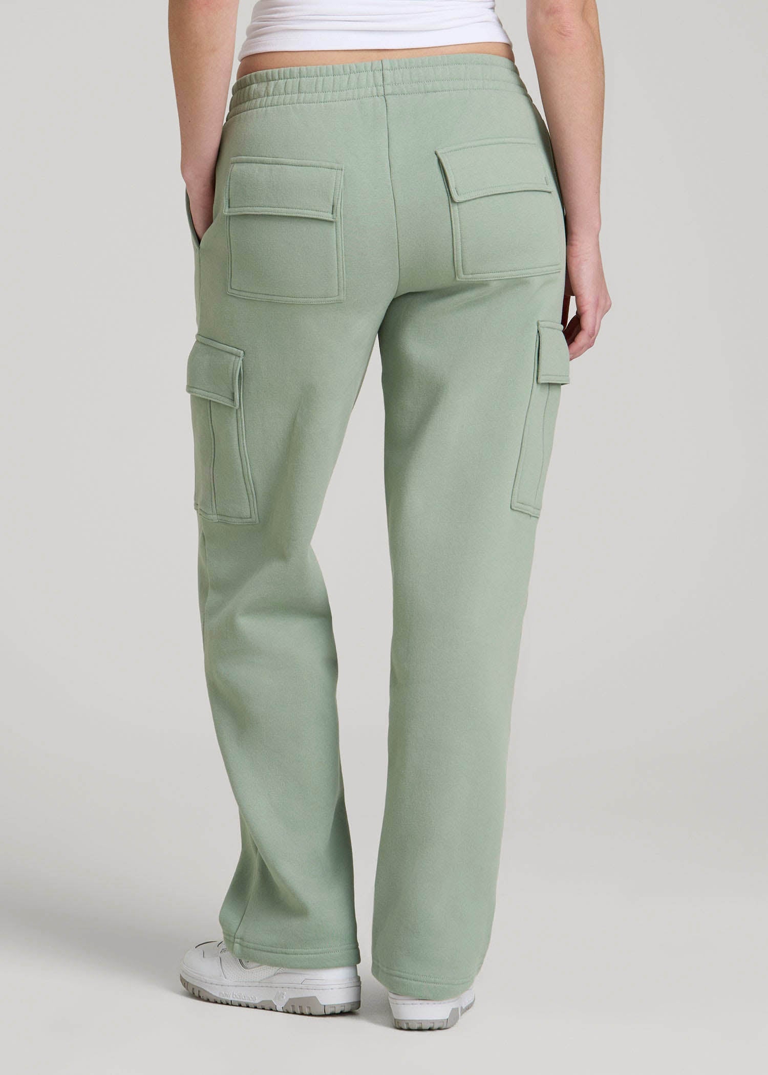 American Tall For Sale | Mid Rise Cargo Fleece Sweatpants for Tall Women in Seagrass
