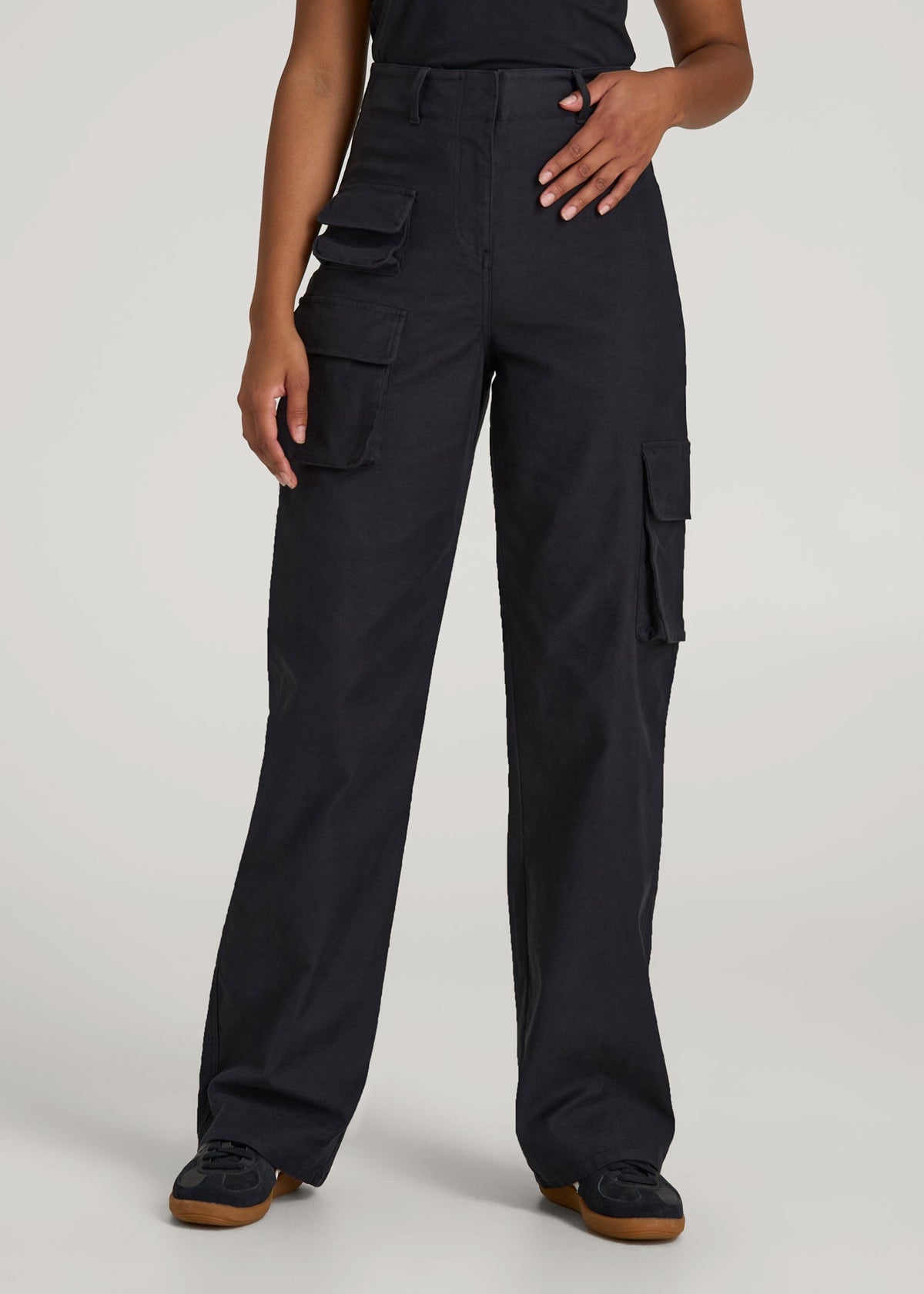 American Tall Online | High-Waist Flat Front Cargo Pants for Tall Women in Black