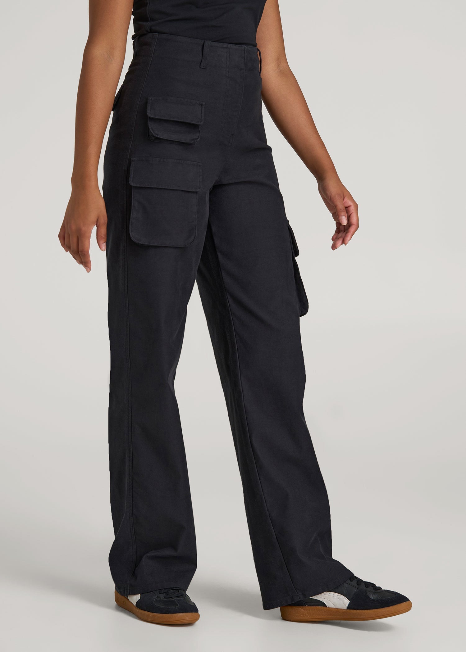 American Tall Online | High-Waist Flat Front Cargo Pants for Tall Women in Black