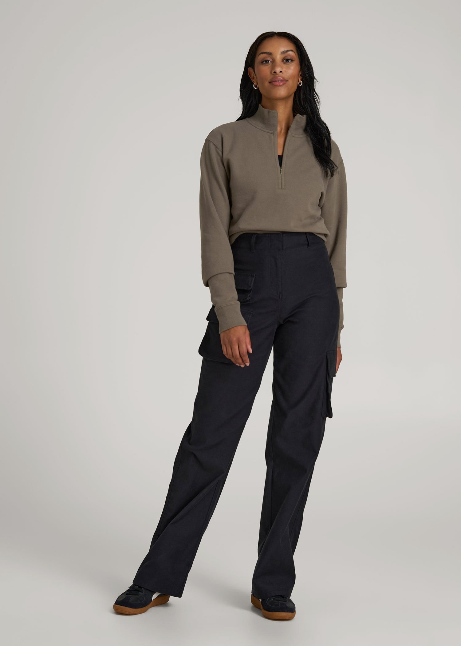 American Tall Online | High-Waist Flat Front Cargo Pants for Tall Women in Black