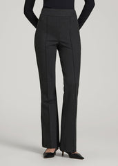 American Tall Sale | Soft Flex Ponte Pull On Flare Pants for Tall Women in Dark Charcoal Heather