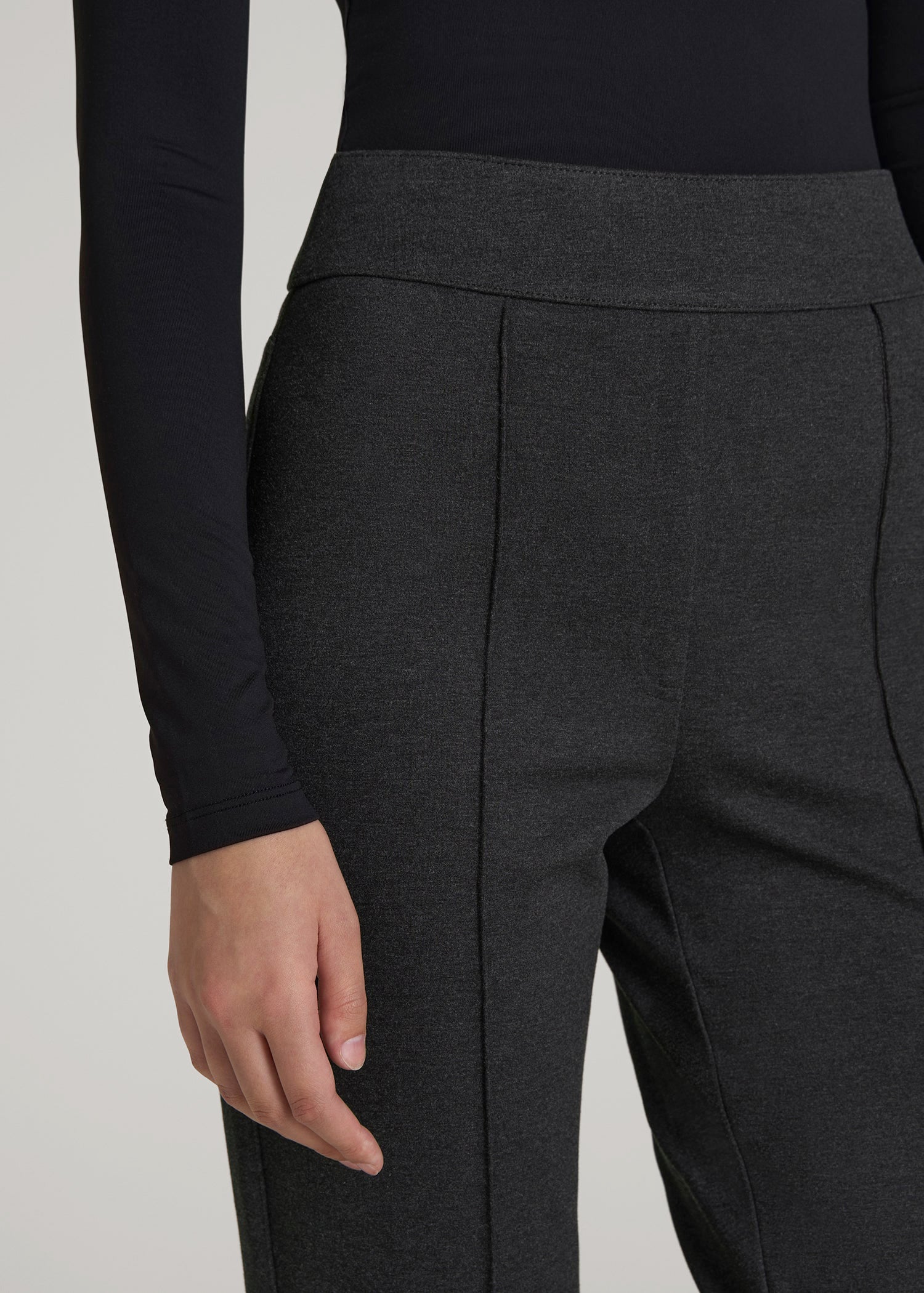 American Tall Sale | Soft Flex Ponte Pull On Flare Pants for Tall Women in Dark Charcoal Heather