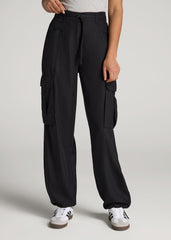 American Tall Online Shop | High Rise Cargo Parachute Pants for Tall Women in Black