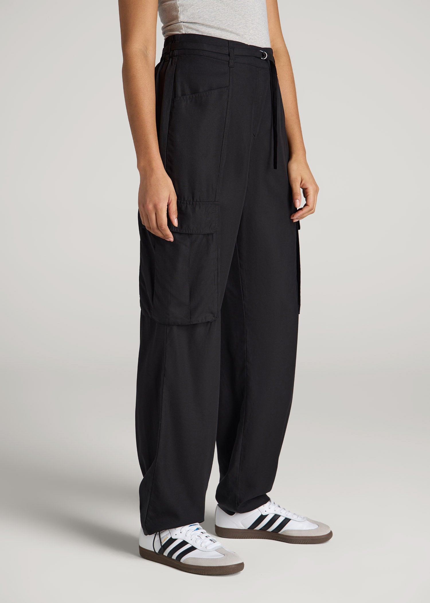 American Tall Online Shop | High Rise Cargo Parachute Pants for Tall Women in Black