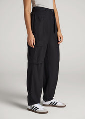 American Tall Online Shop | High Rise Cargo Parachute Pants for Tall Women in Black