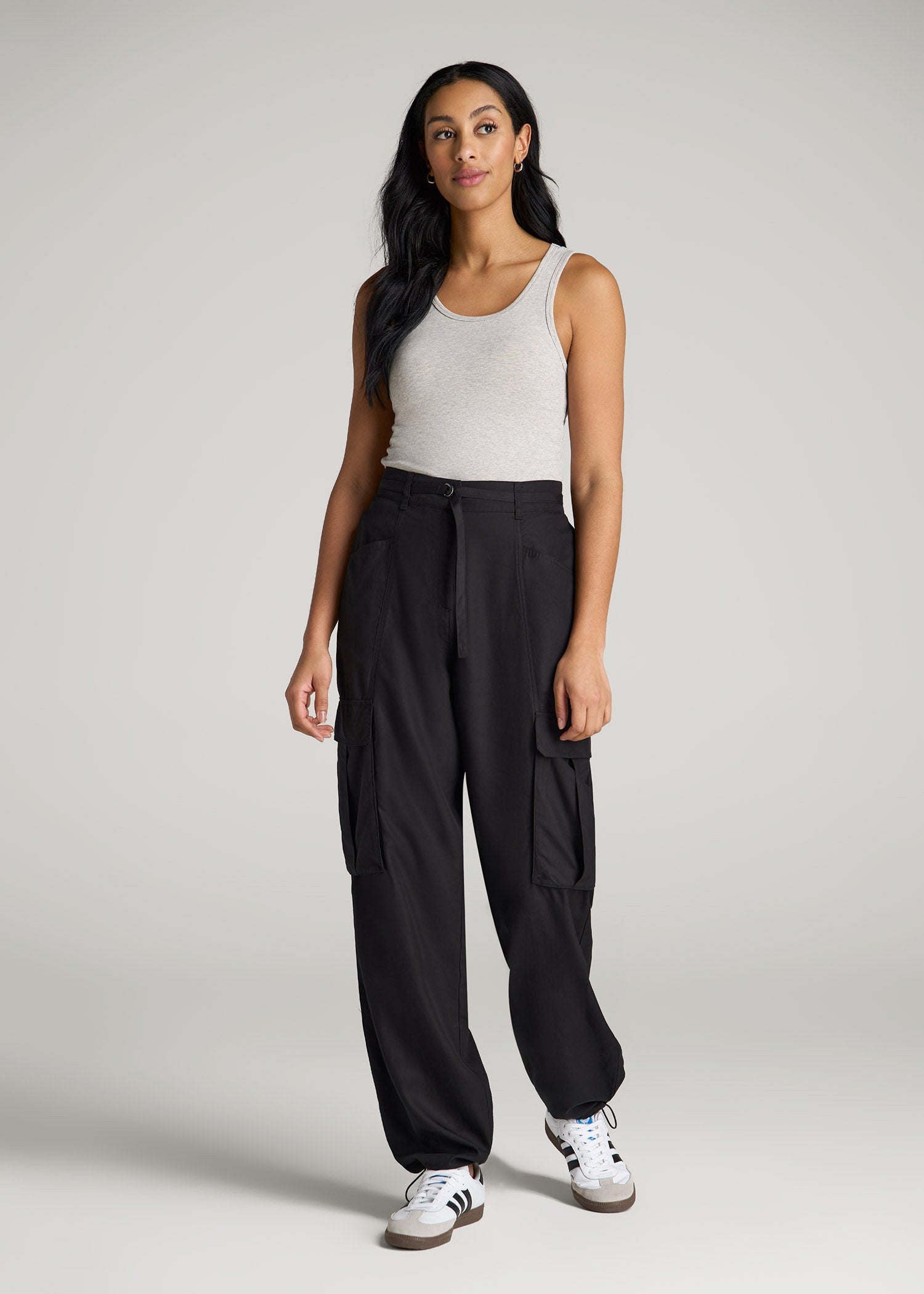 American Tall Online Shop | High Rise Cargo Parachute Pants for Tall Women in Black