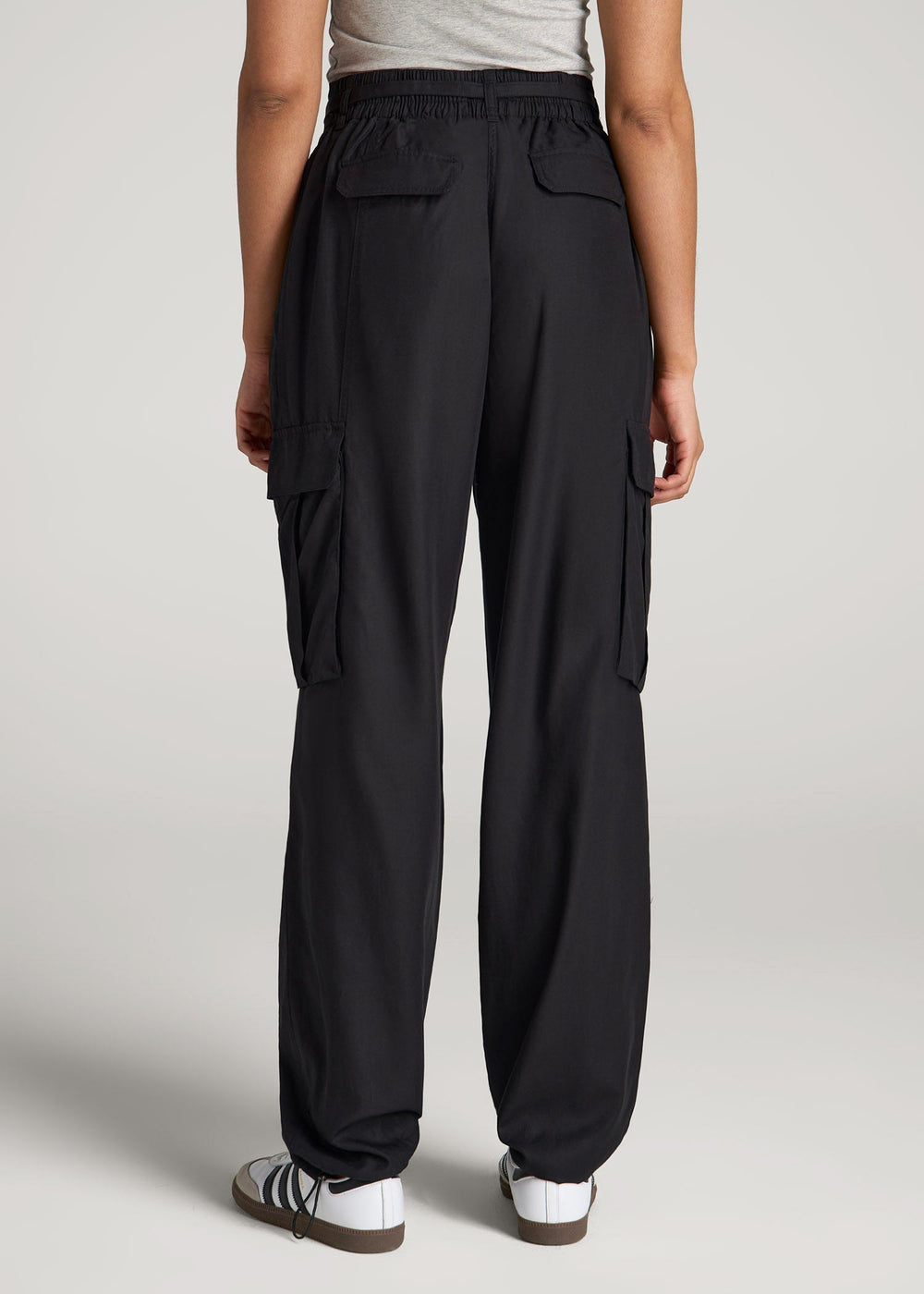 American Tall Online Shop | High Rise Cargo Parachute Pants for Tall Women in Black