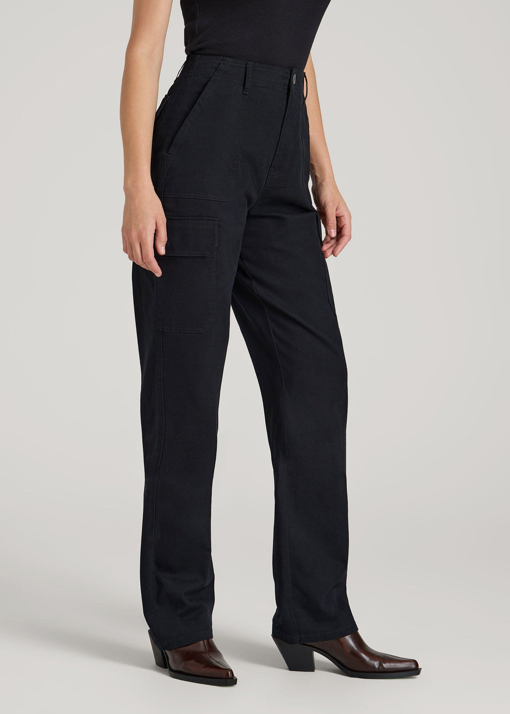American Tall Discount | Straight Leg Cargo Chino Pants for Tall Women in Black