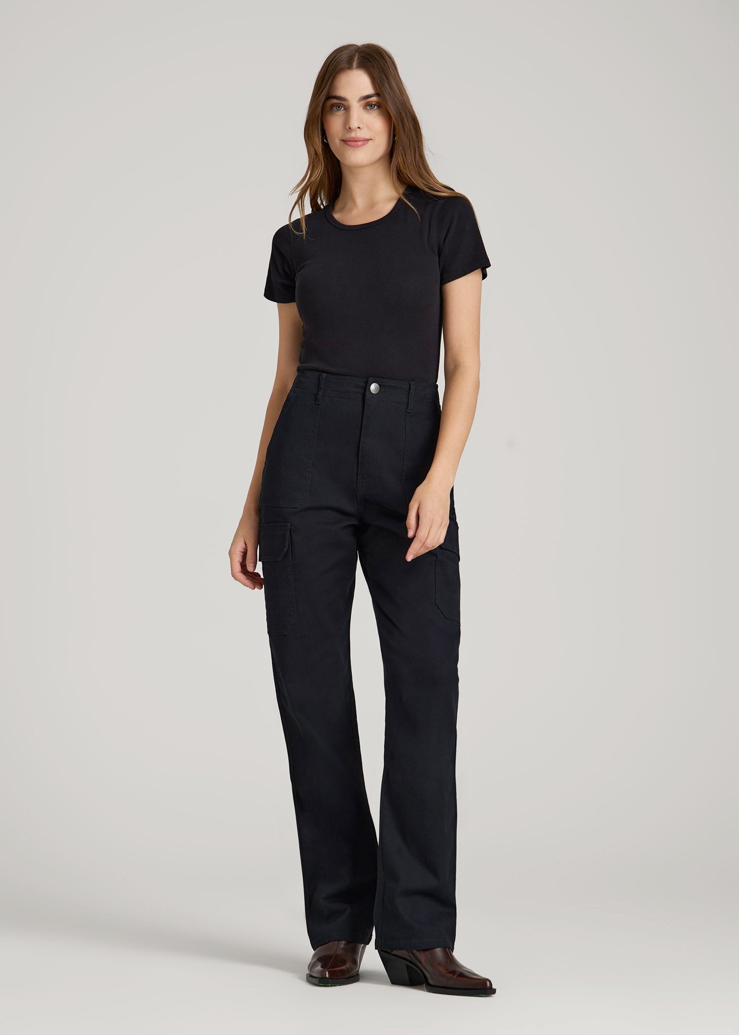 American Tall Discount | Straight Leg Cargo Chino Pants for Tall Women in Black
