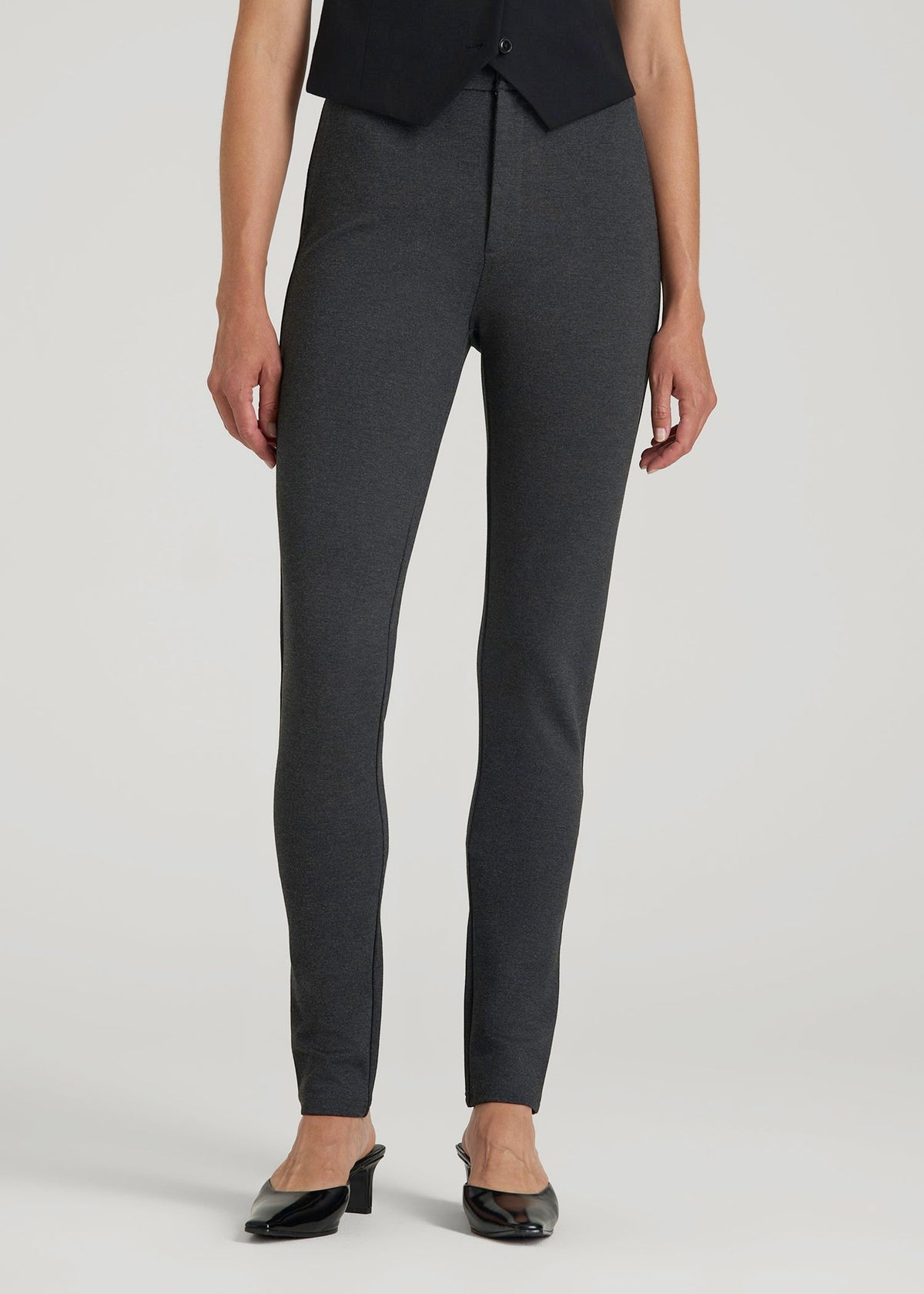 American Tall Outlet | Soft Flex Ponte Skinny High Rise Pant for Tall Women in Dark Charcoal Heather