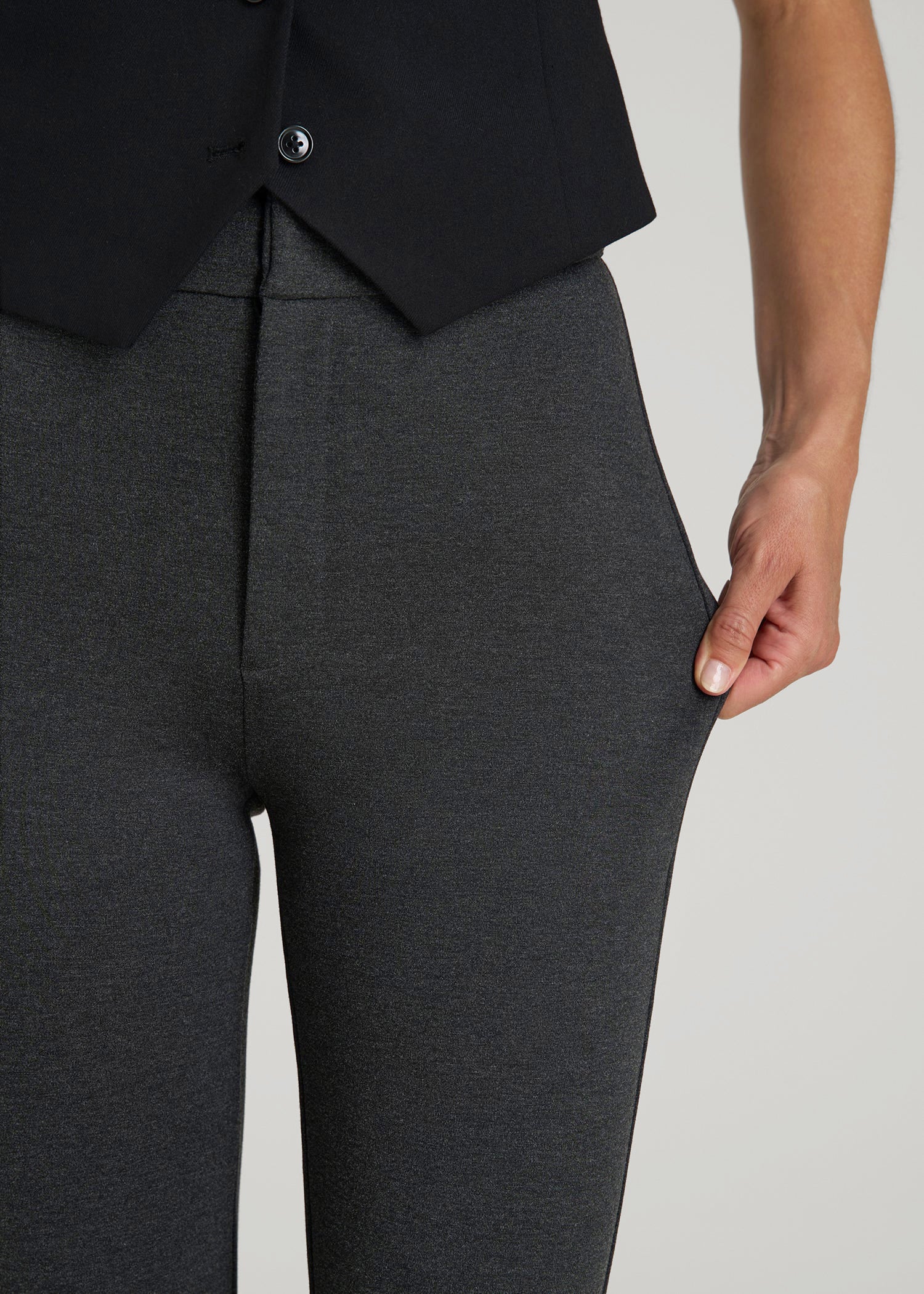 American Tall Outlet | Soft Flex Ponte Skinny High Rise Pant for Tall Women in Dark Charcoal Heather