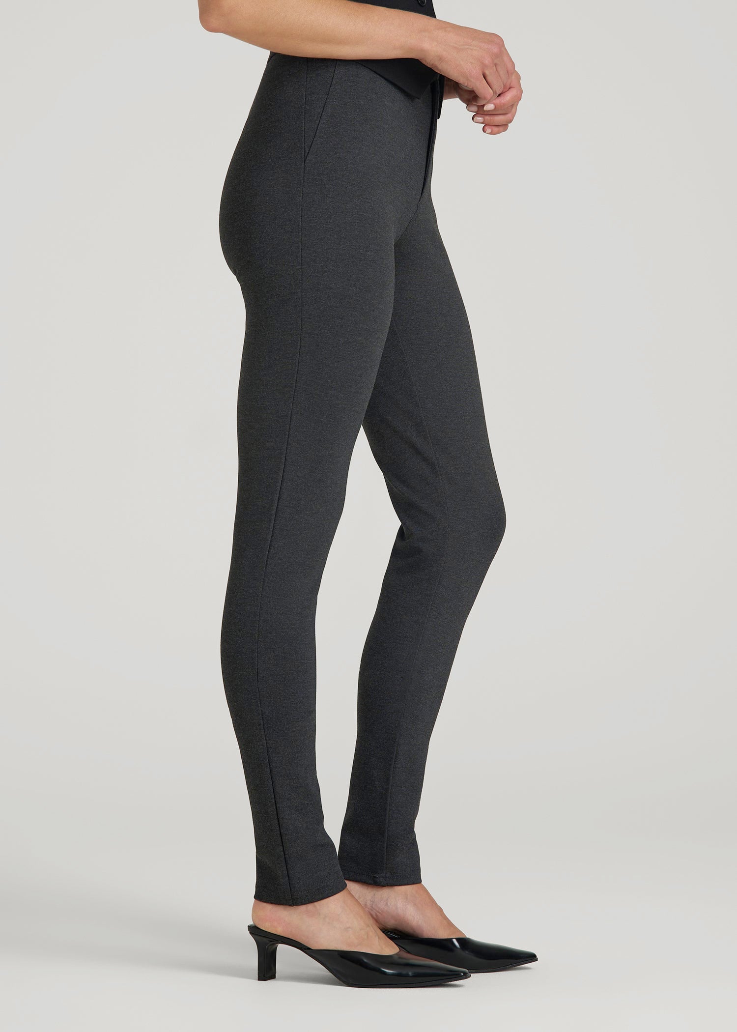 American Tall Outlet | Soft Flex Ponte Skinny High Rise Pant for Tall Women in Dark Charcoal Heather