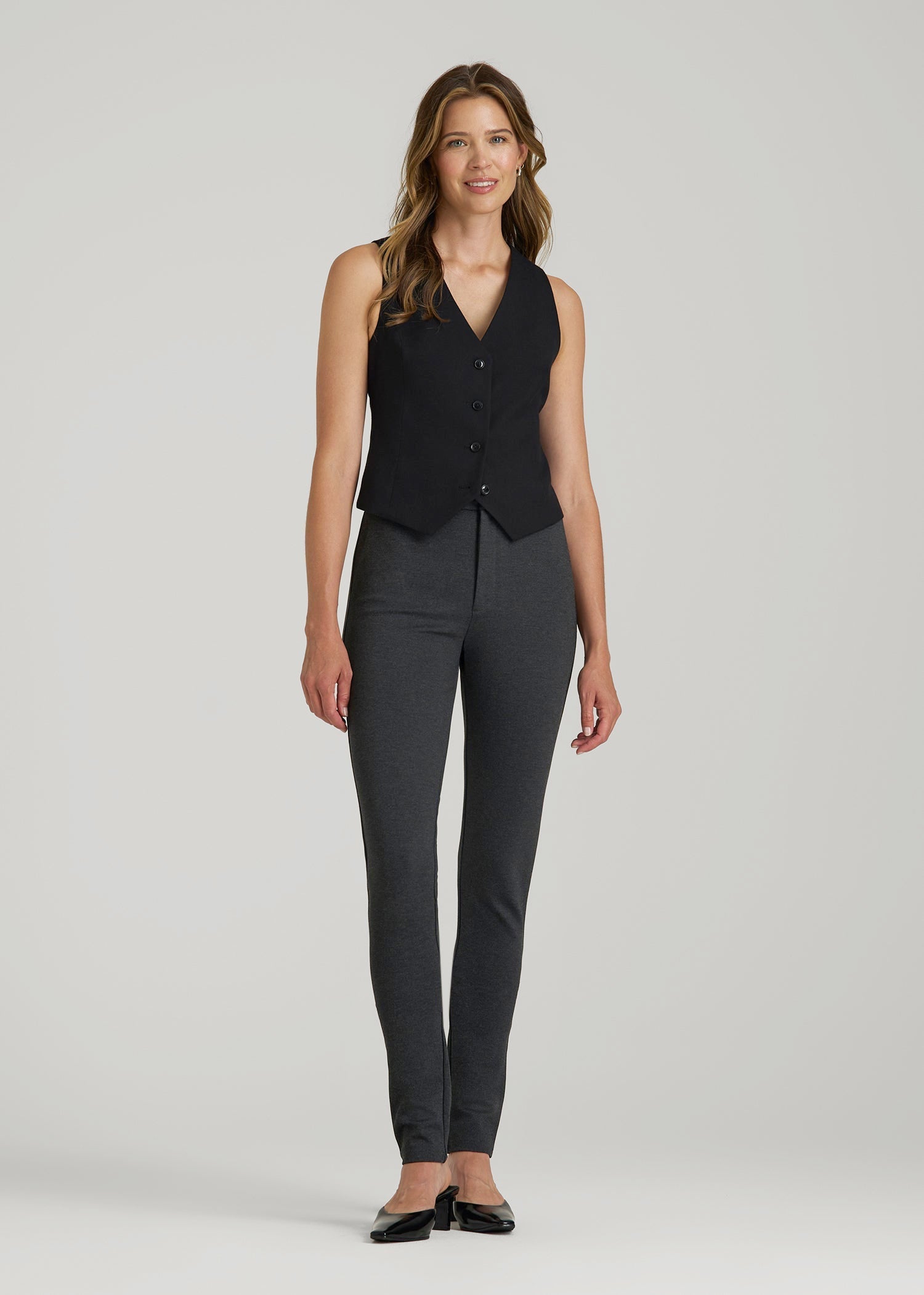 American Tall Outlet | Soft Flex Ponte Skinny High Rise Pant for Tall Women in Dark Charcoal Heather