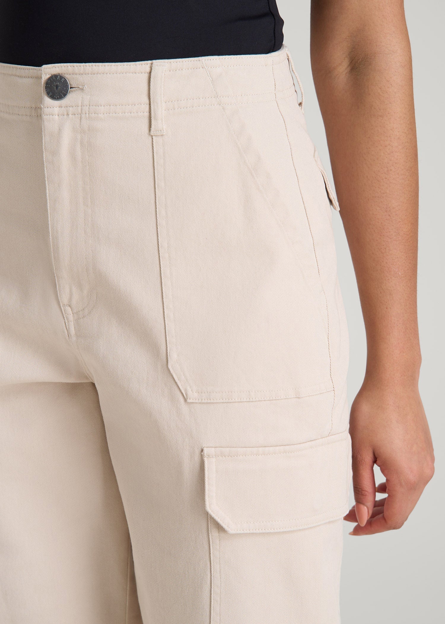 American Tall Online Shop | Straight Leg Cargo Chino Pants for Tall Women in Soft Beige