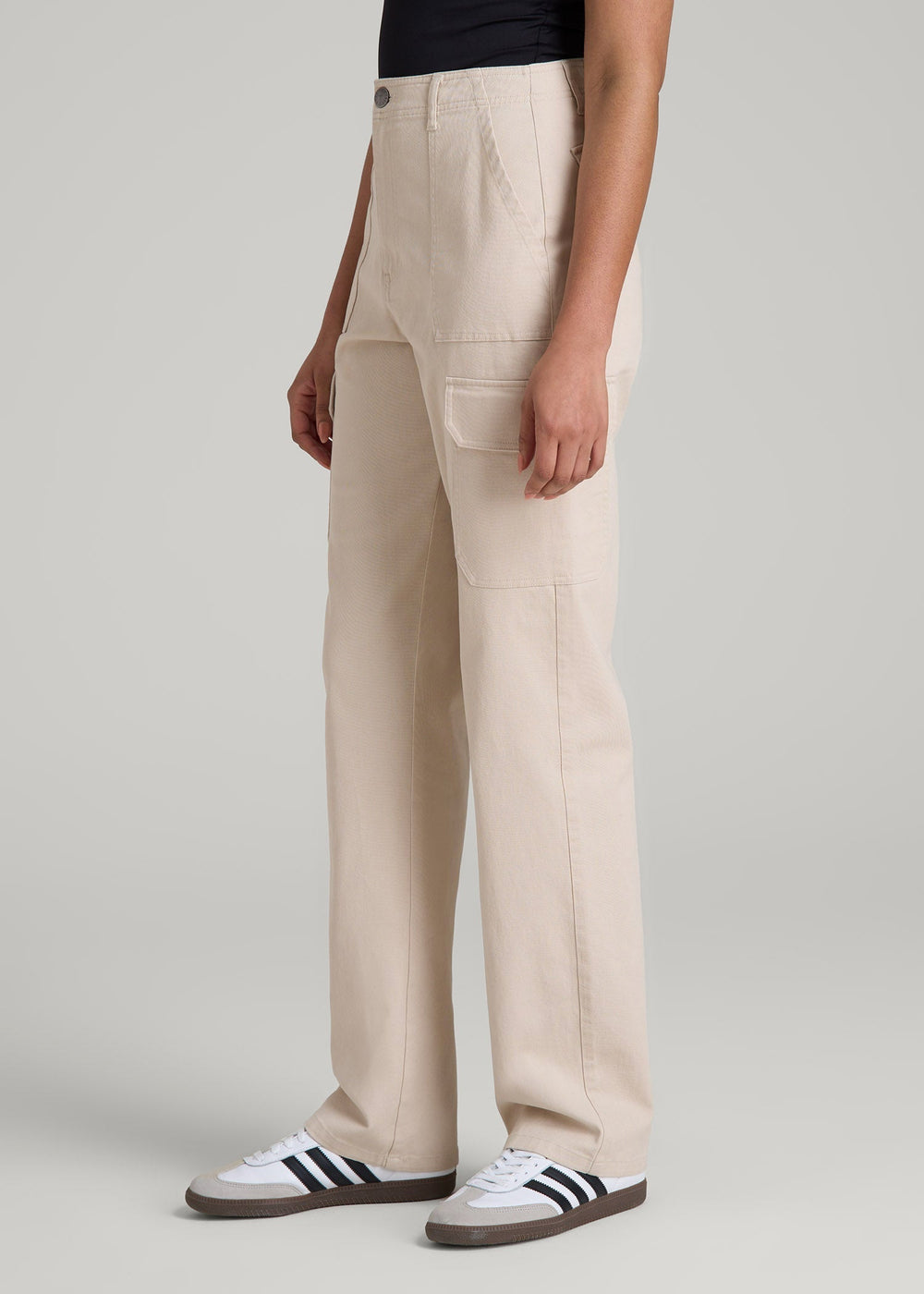 American Tall Online Shop | Straight Leg Cargo Chino Pants for Tall Women in Soft Beige