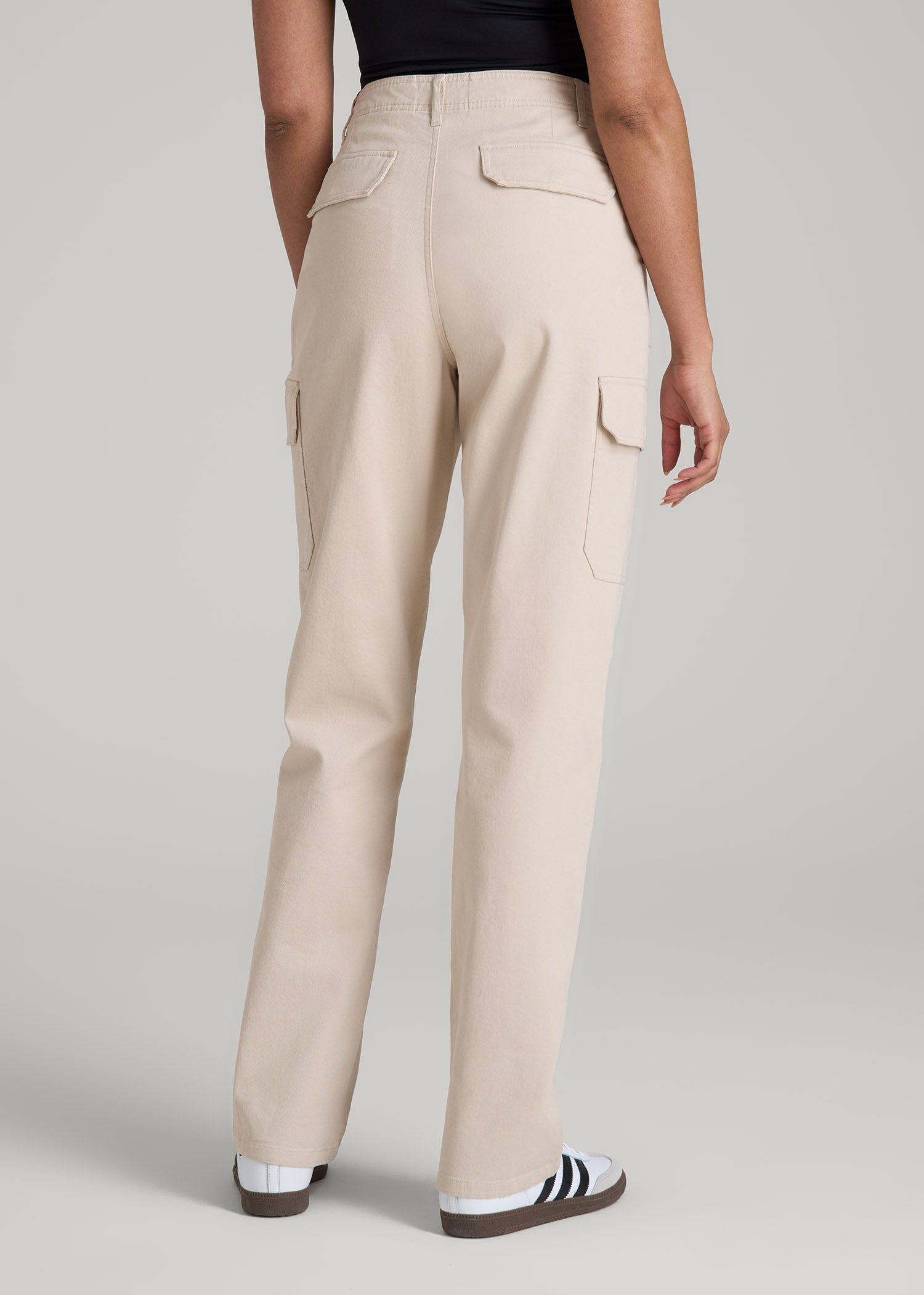 American Tall Online Shop | Straight Leg Cargo Chino Pants for Tall Women in Soft Beige