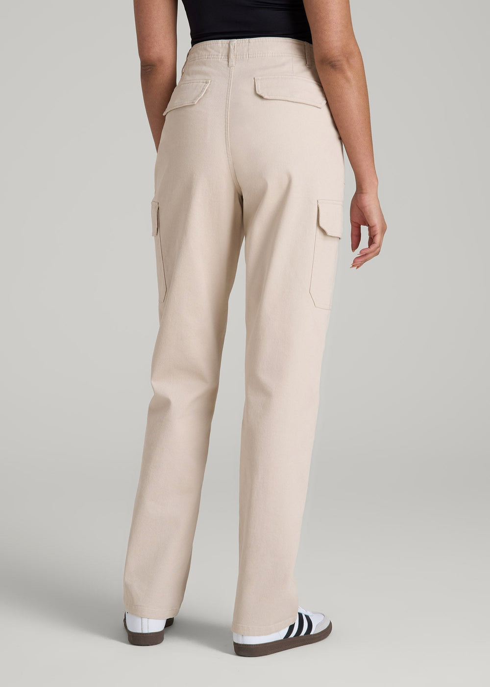 American Tall Online Shop | Straight Leg Cargo Chino Pants for Tall Women in Soft Beige
