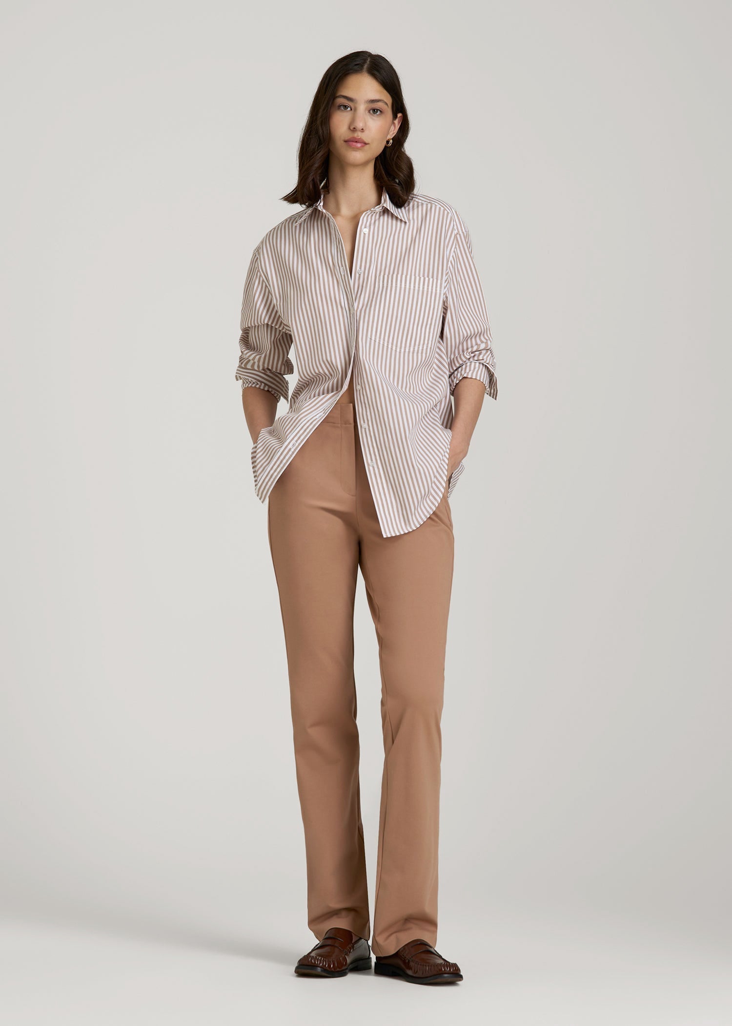 American Tall Discount | Freedom Flex Straight Leg Dress Pants for Tall Women in Woodsmoke