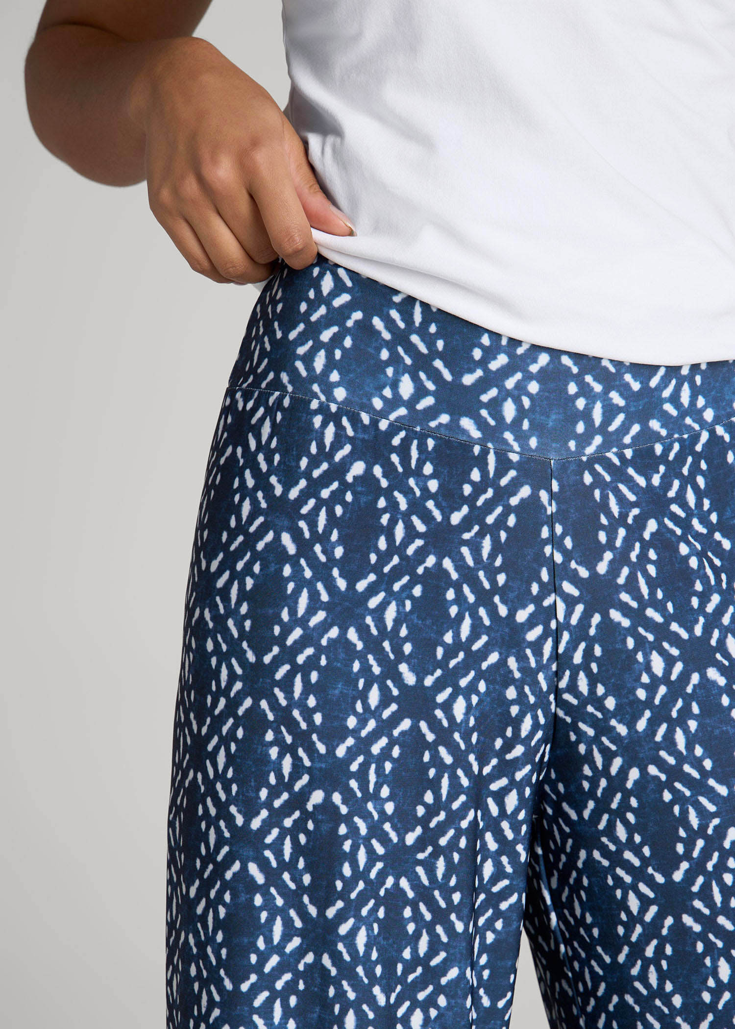 American Tall Sale | Pull-On Breezy Wide Leg Pants for Tall Women in Indigo Tribal Print
