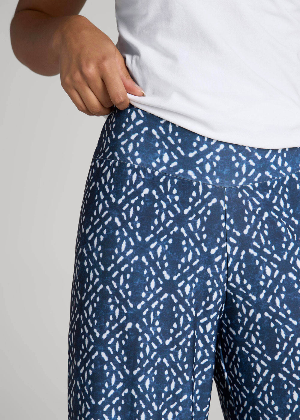 American Tall Sale | Pull-On Breezy Wide Leg Pants for Tall Women in Indigo Tribal Print