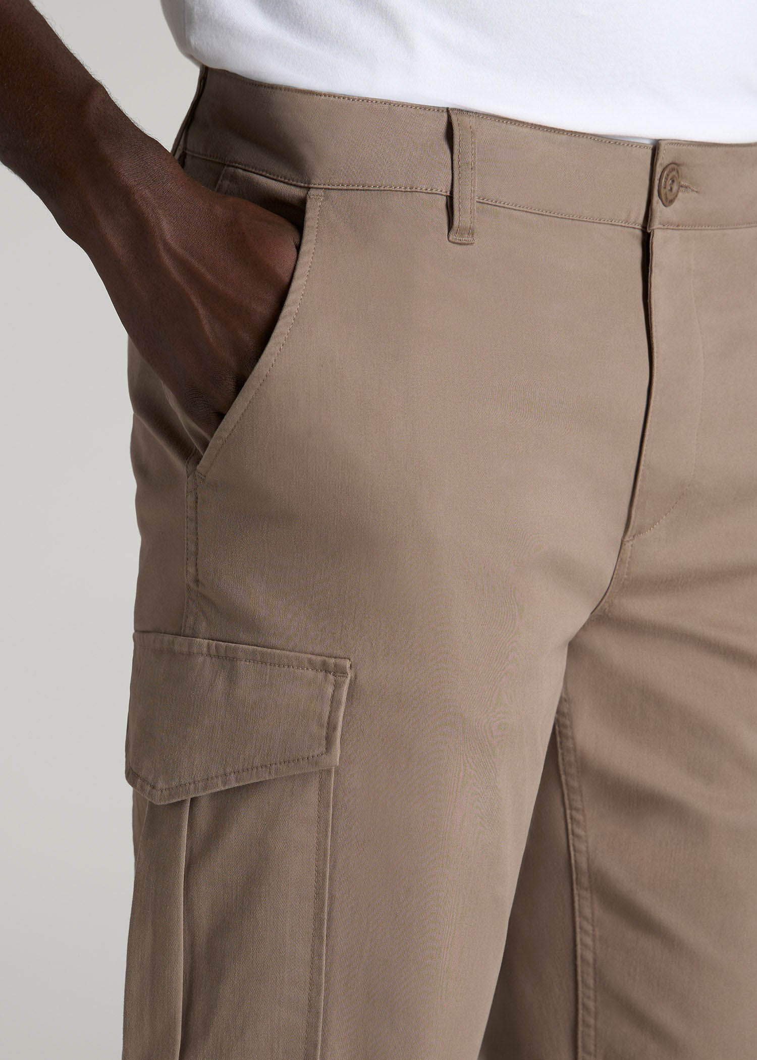 American Tall Online | TAPERED-FIT Stretch Cotton Cargo Jogger Pants for Tall Men in Dark Sand