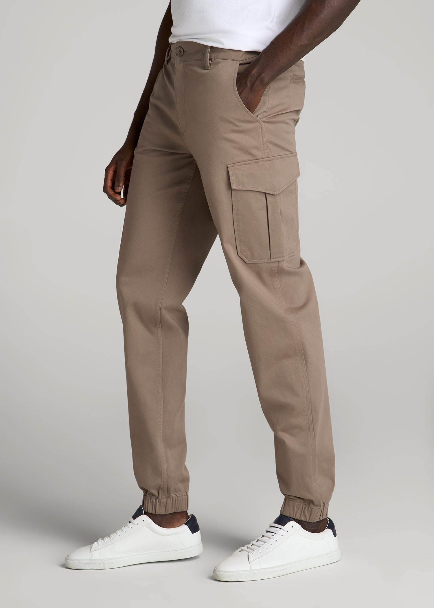 American Tall Online | TAPERED-FIT Stretch Cotton Cargo Jogger Pants for Tall Men in Dark Sand