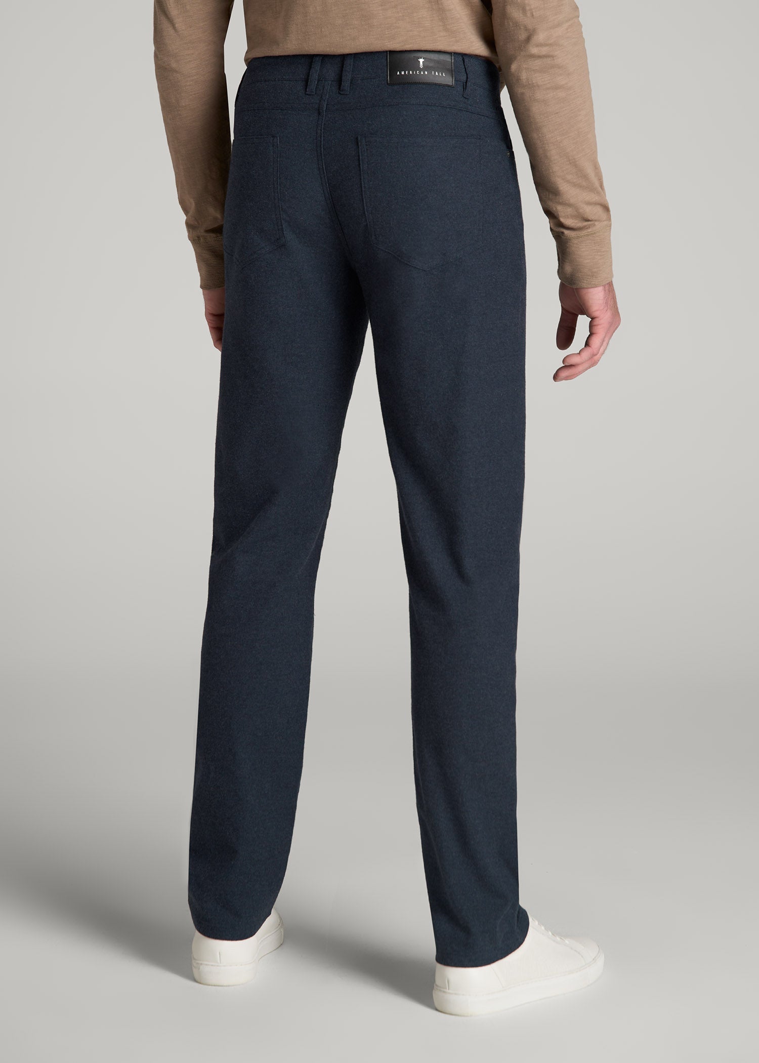 American Tall Outlet | TAPERED-FIT Stretch Flannel 5 Pocket Pants for Tall Men in Dark Indigo Mix