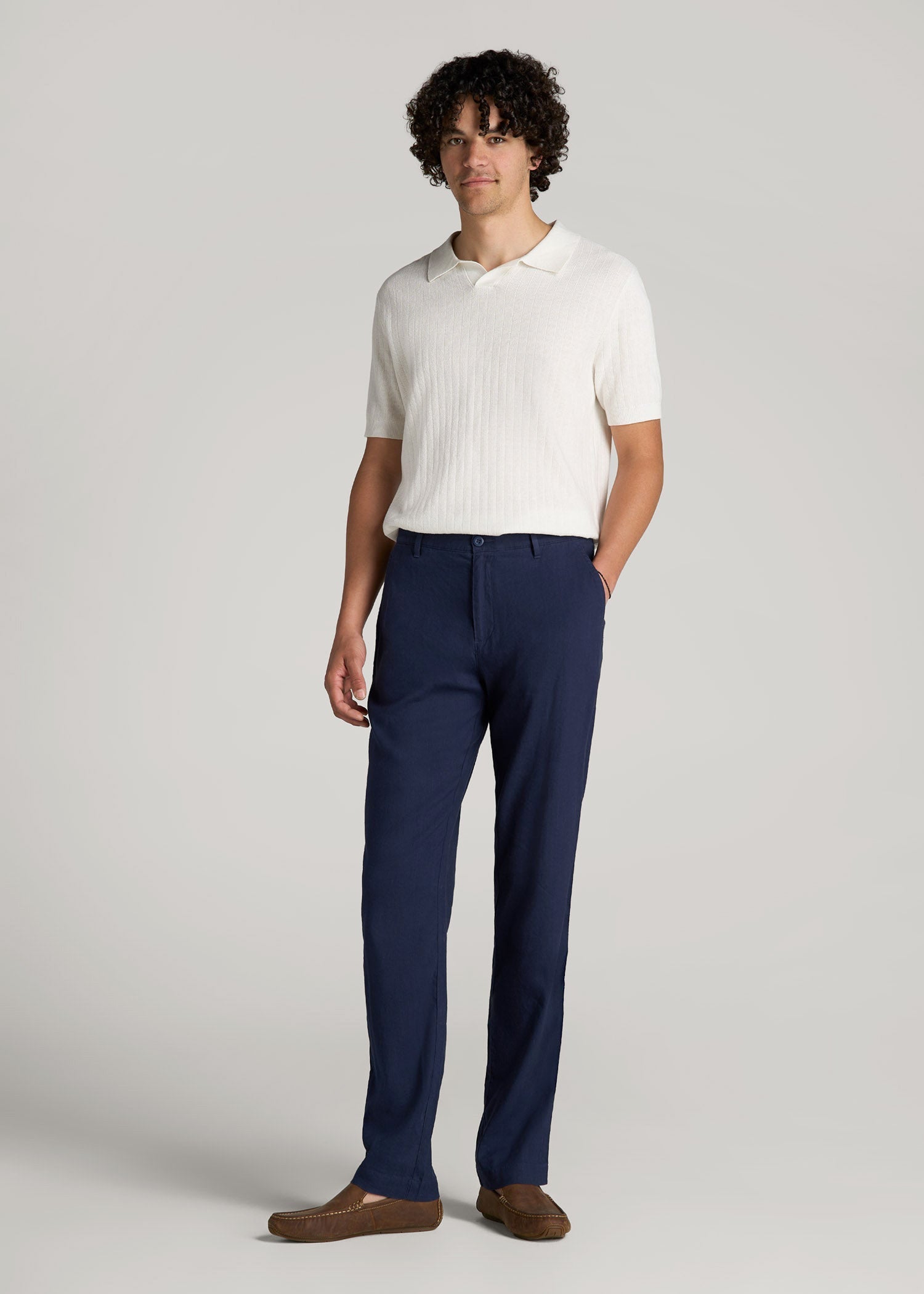 American Tall Online Shop | Garment Dyed Linen Casual Pants for Tall Men in Summer Blue