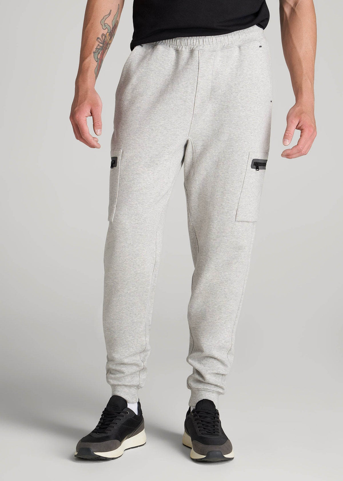 American Tall Sale | Tech Motion Fleece Cargo Joggers for Tall Men in Grey Mix